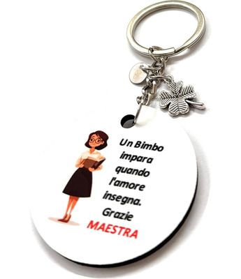 Portachiavi legno Maestra con dedica colori