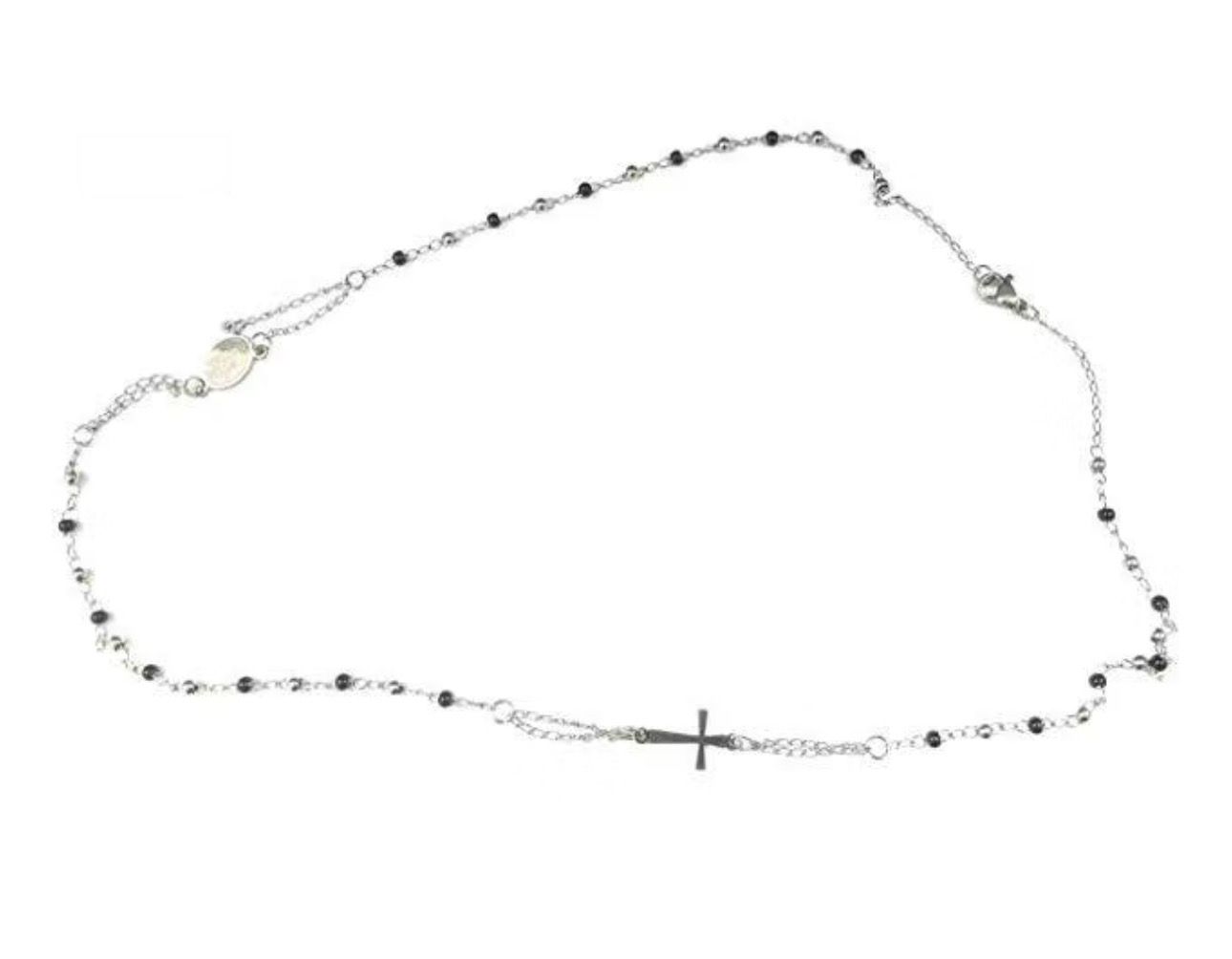 Rosario religione cattolica argento e nero sfere 3mm