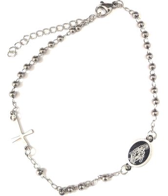 Bracciale acciaio Rosario religione cattolica sfere 3mm Bracciale acciaio Rosario religione cattolica sfere 3mm