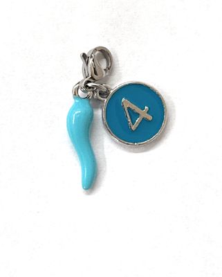 Ciondolo Corno azzurro Napoli scudetto 4 acciaio confezione regalo inclusa