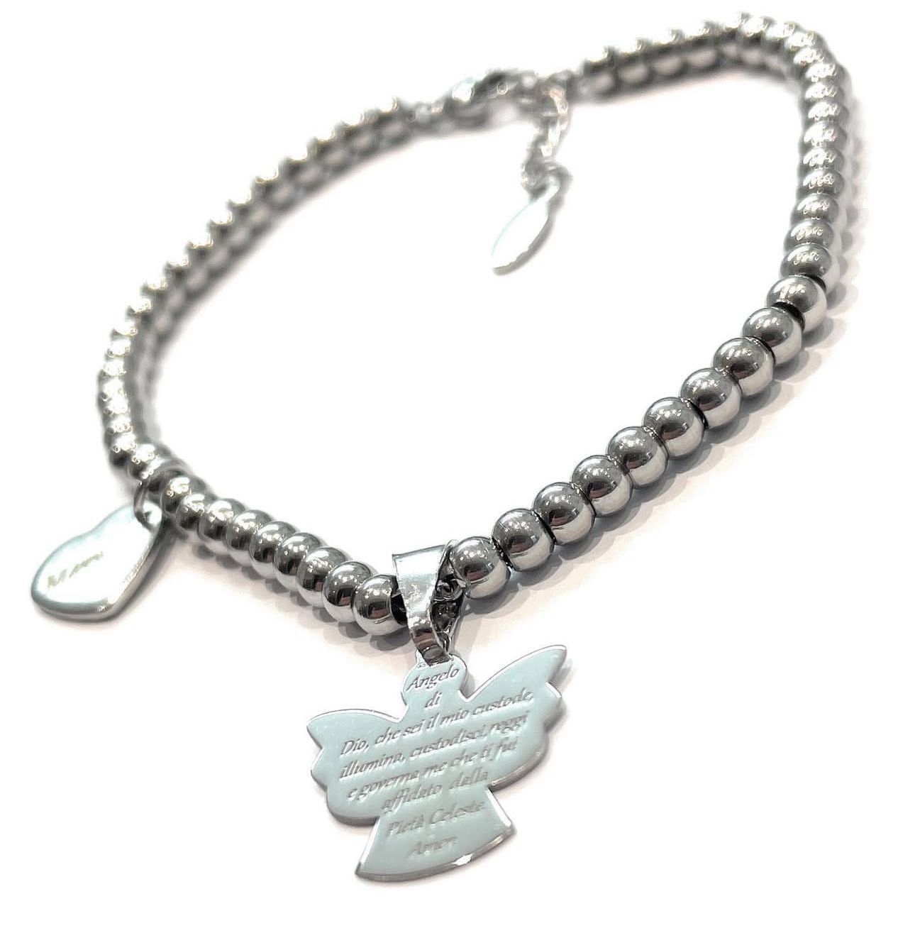 Bracciale acciaio angelo e preghiera regolabile