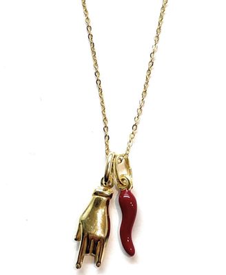 Collana acciaio corno portafortuna corna dorata