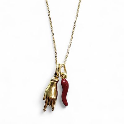 Collana acciaio corno portafortuna corna dorata Collana acciaio corno portafortuna corna dorata