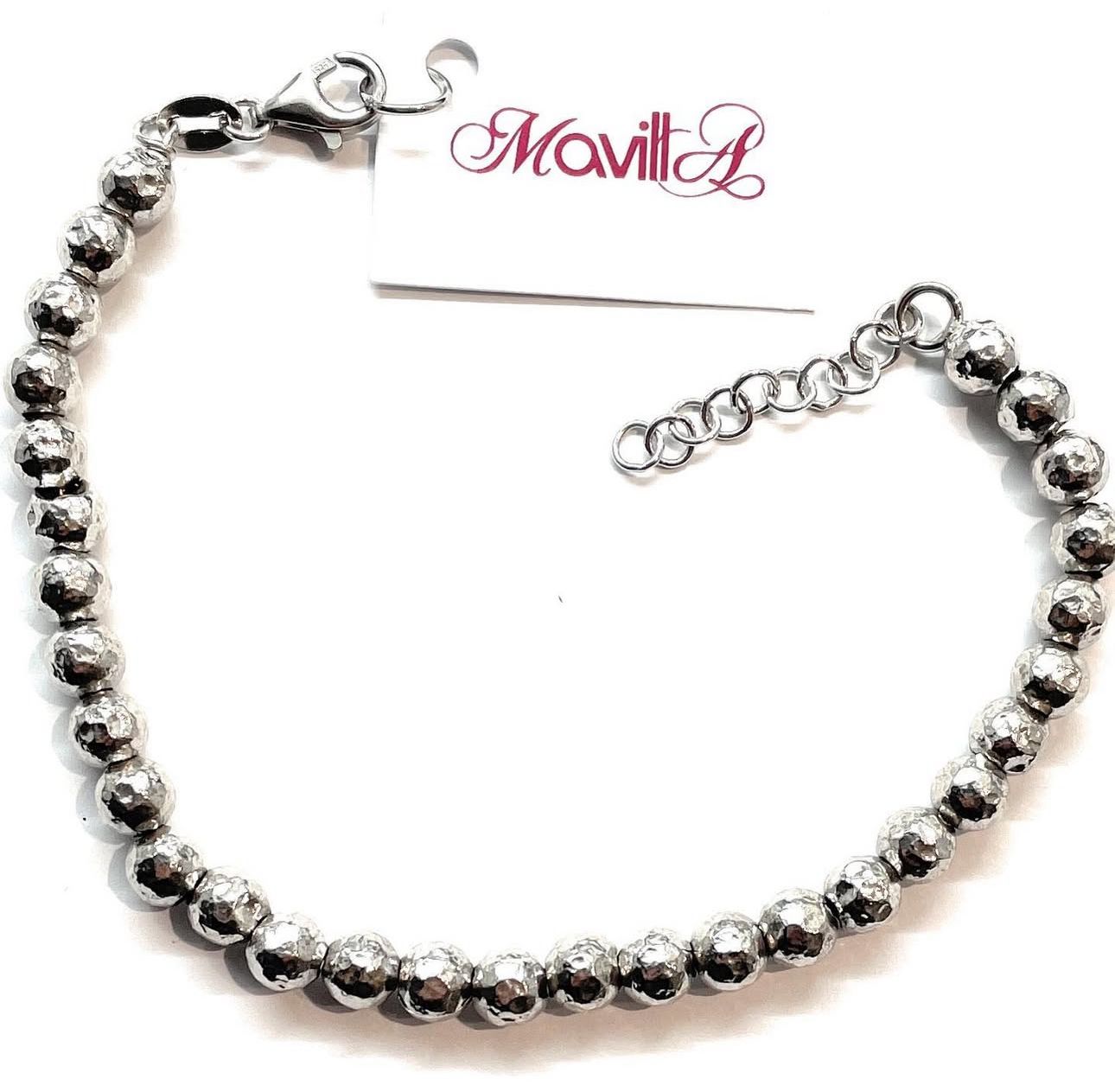 Bracciale argento 925 sfere marttellate regolabile