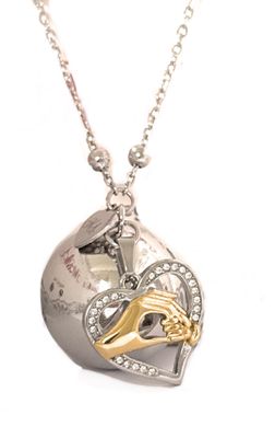 Collana Gravidanza Ciondolo mano mamma e figli bicolore zirconi