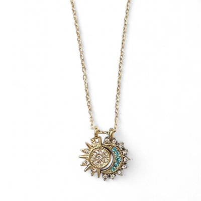 Collana Sole Luna Zirconi acciaio