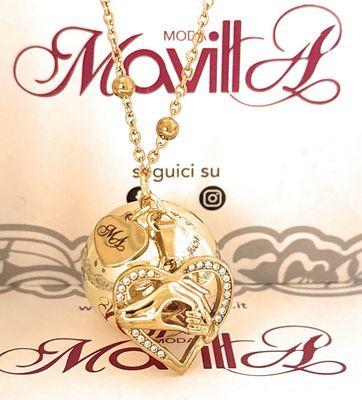 Collana Gravidanza dorata Ciondolo mano mamma e figli zirconi