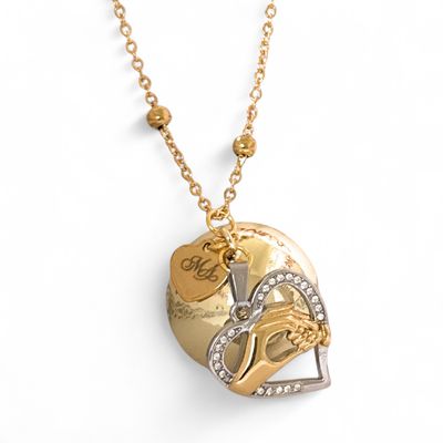 Collana Gravidanza dorata Ciondolo mano mamma e figli bicolore zirconi