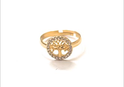 Anello regolabile fascia dorato albero vita zirconi acciaio