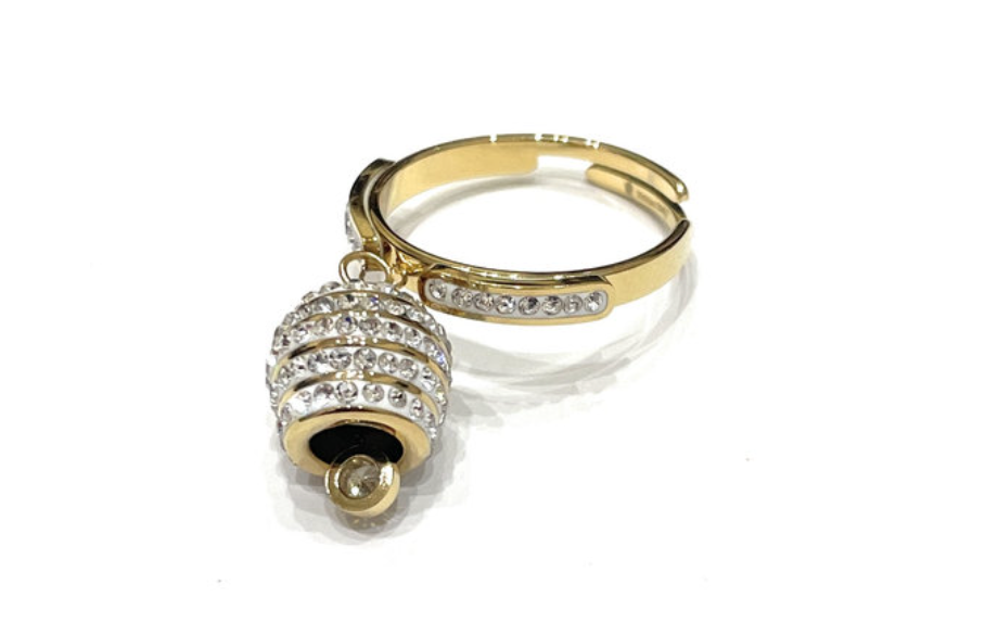 Anello Banda Acciaio campanella dorato strass regolabile