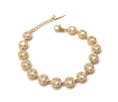 Bracciale dorato Zirconi sfere acciaio regolabile