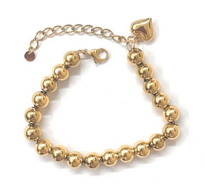 Bracciale dorato sfera con cuore acciaio misura regolabile