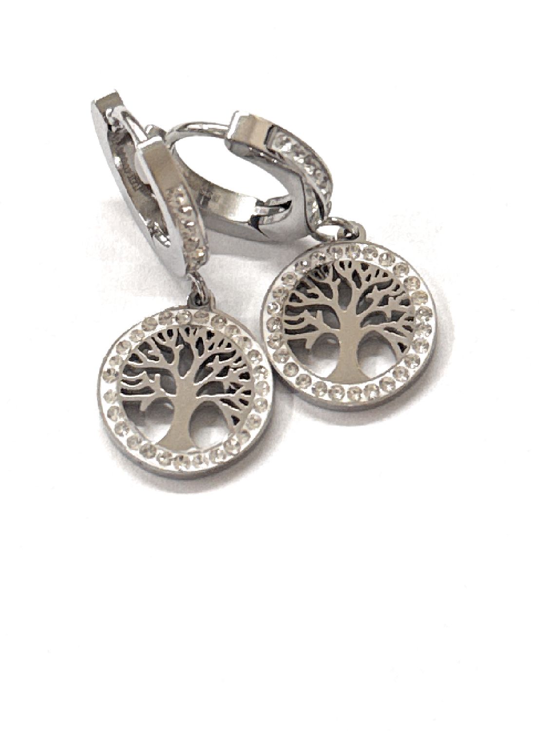 Orecchini cerchio 15 mm acciaio albero della vita zirconi