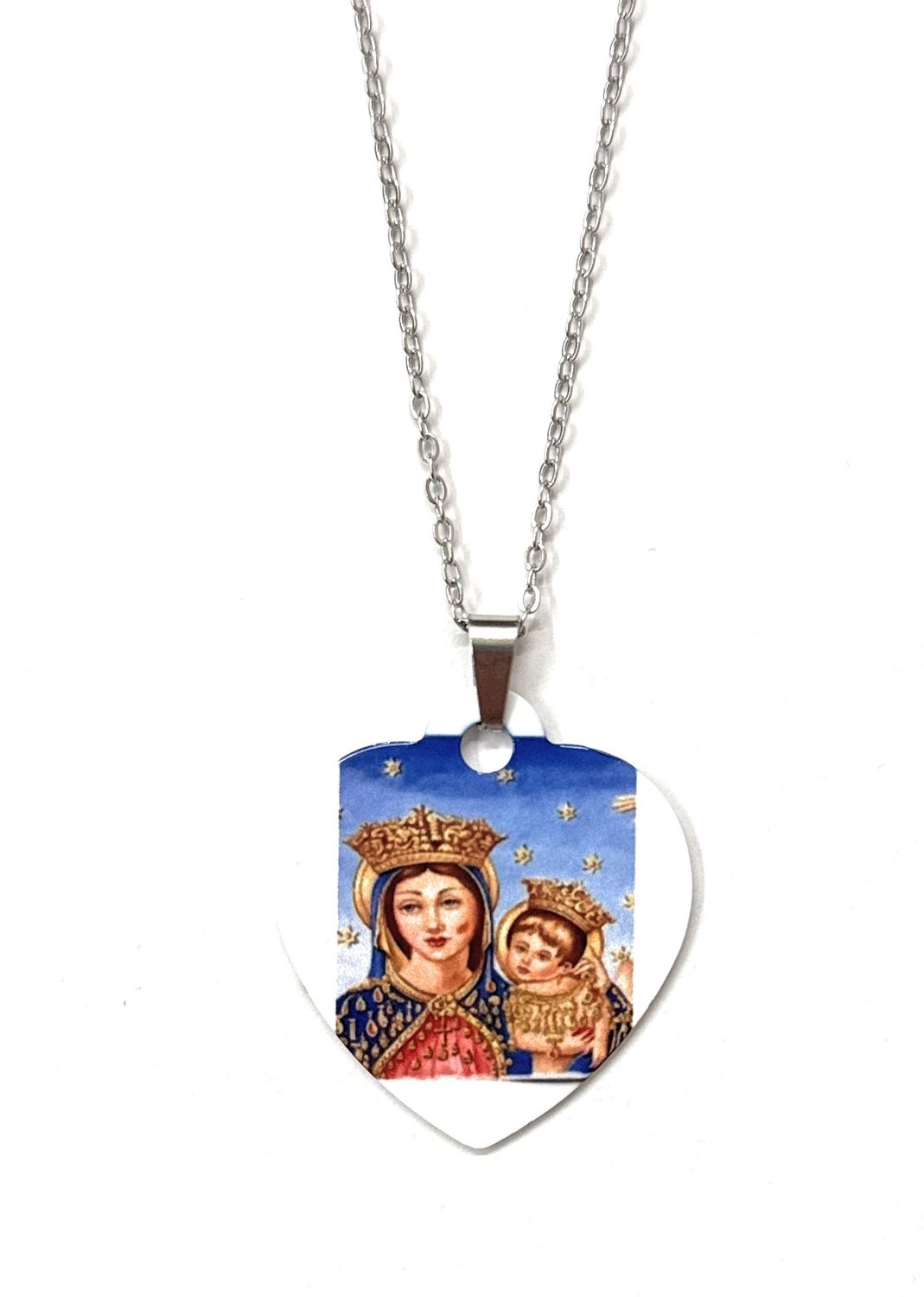 Collana acciaio Madonna Dell'arco Cuore a colori
