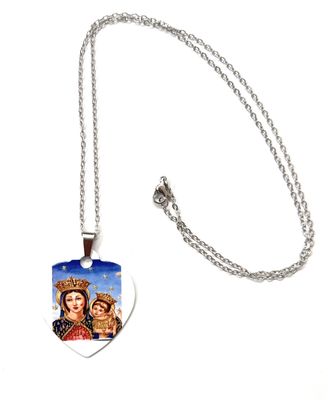 Collana acciaio Madonna Dell'arco Cuore a colori
