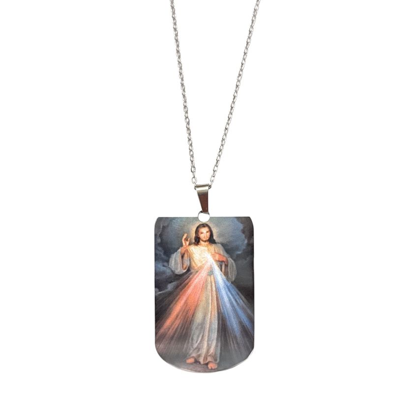 Collana acciaio Gesù miracoloso a colori