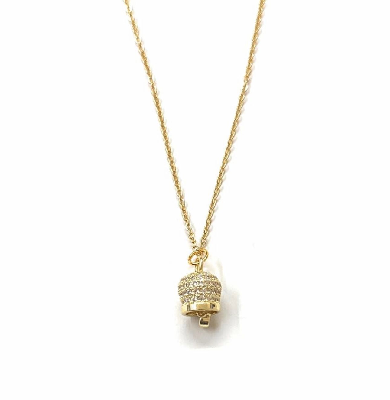 Collana dorata campanella zirconi acciaio regolabile