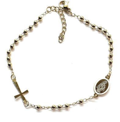 Bracciale dorato Rosario religione cattolica sfere 3mm