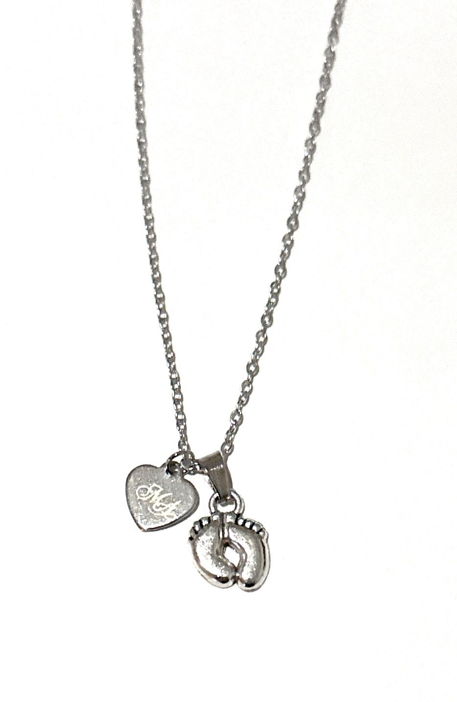 Collana piedini e cuore acciaio regolabile