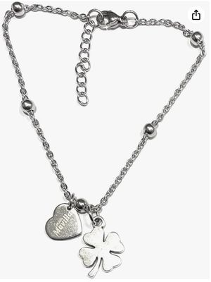 Bracciale acciaio quadrifoglio e cuore misura regolabile