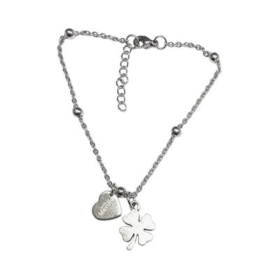 Bracciale acciaio quadrifoglio e cuore misura regolabile Bracciale acciaio quadrifoglio e cuore misura regolabile