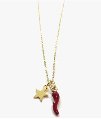 Collana dorata acciaio corno portafortuna e stella
