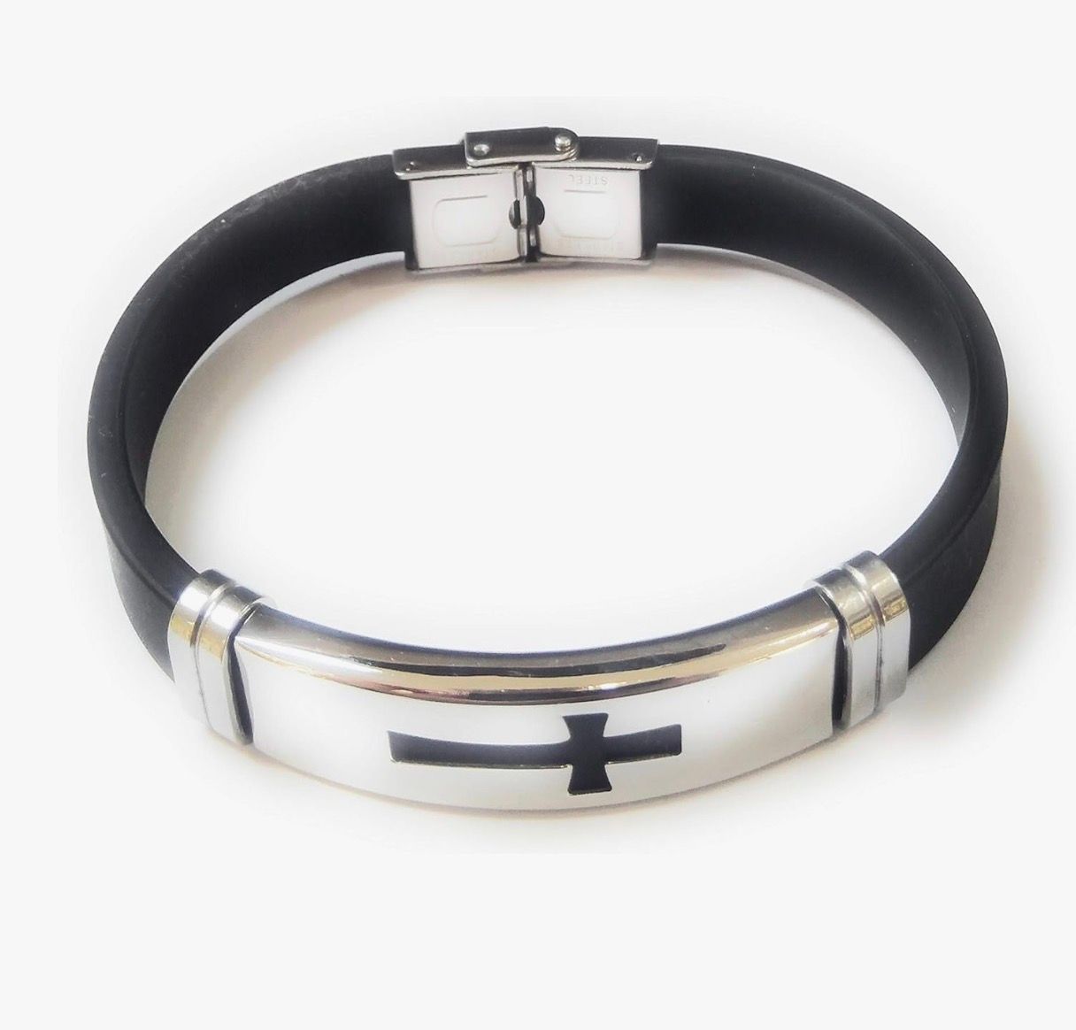 Bracciale Caucciù croce acciaio