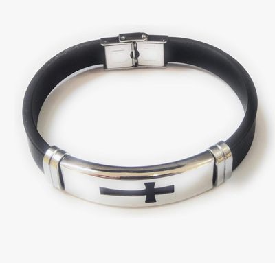 Bracciale Caucciù croce acciaio