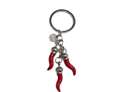 Portachiavi tris corno rosso portafortuna acciaio