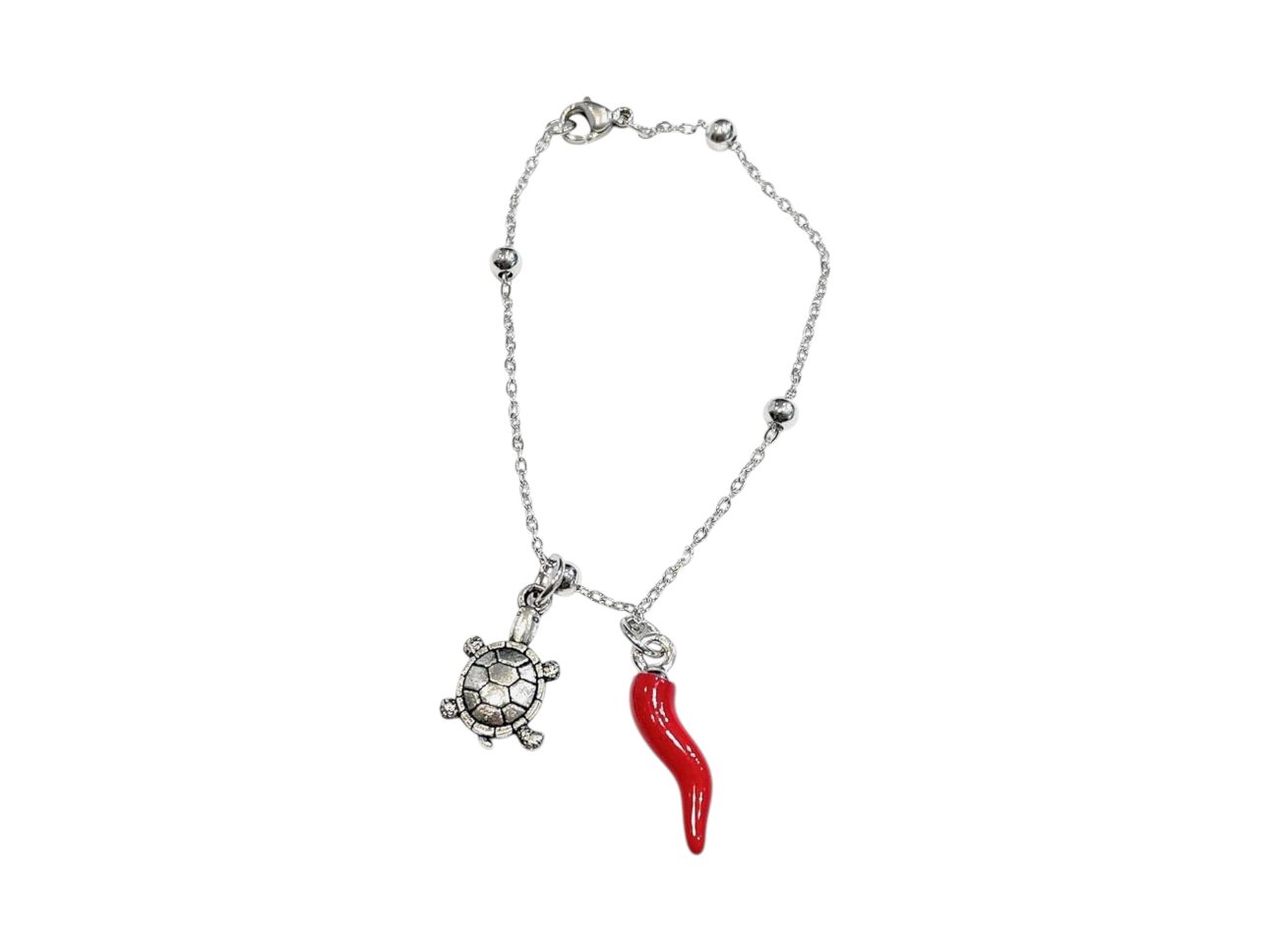 Bracciale catena acciaio corno e tartaruga