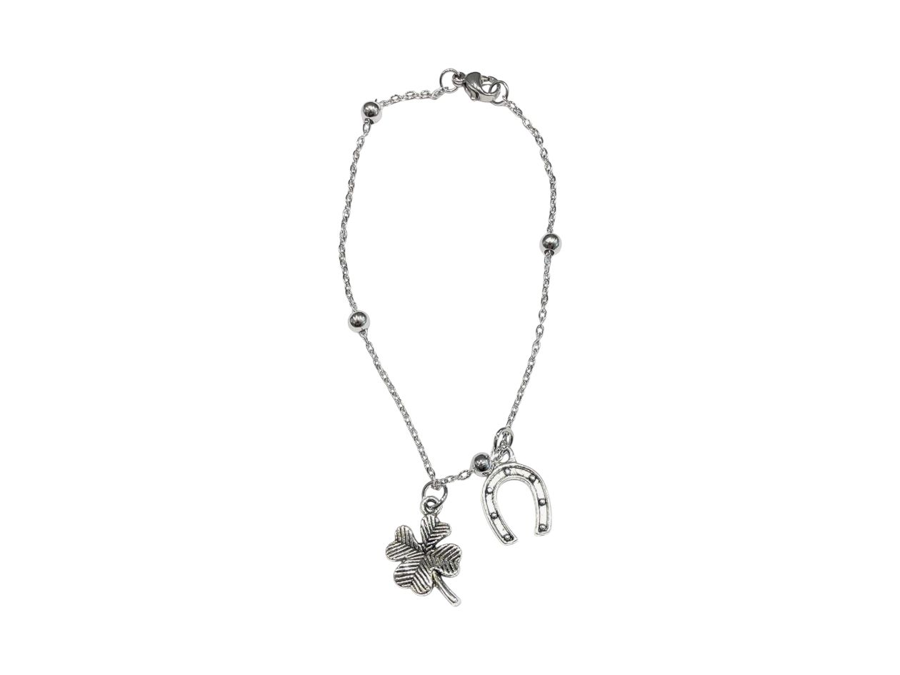 Bracciale acciaio quadrifoglio e ciampa cavallo misura regolabile