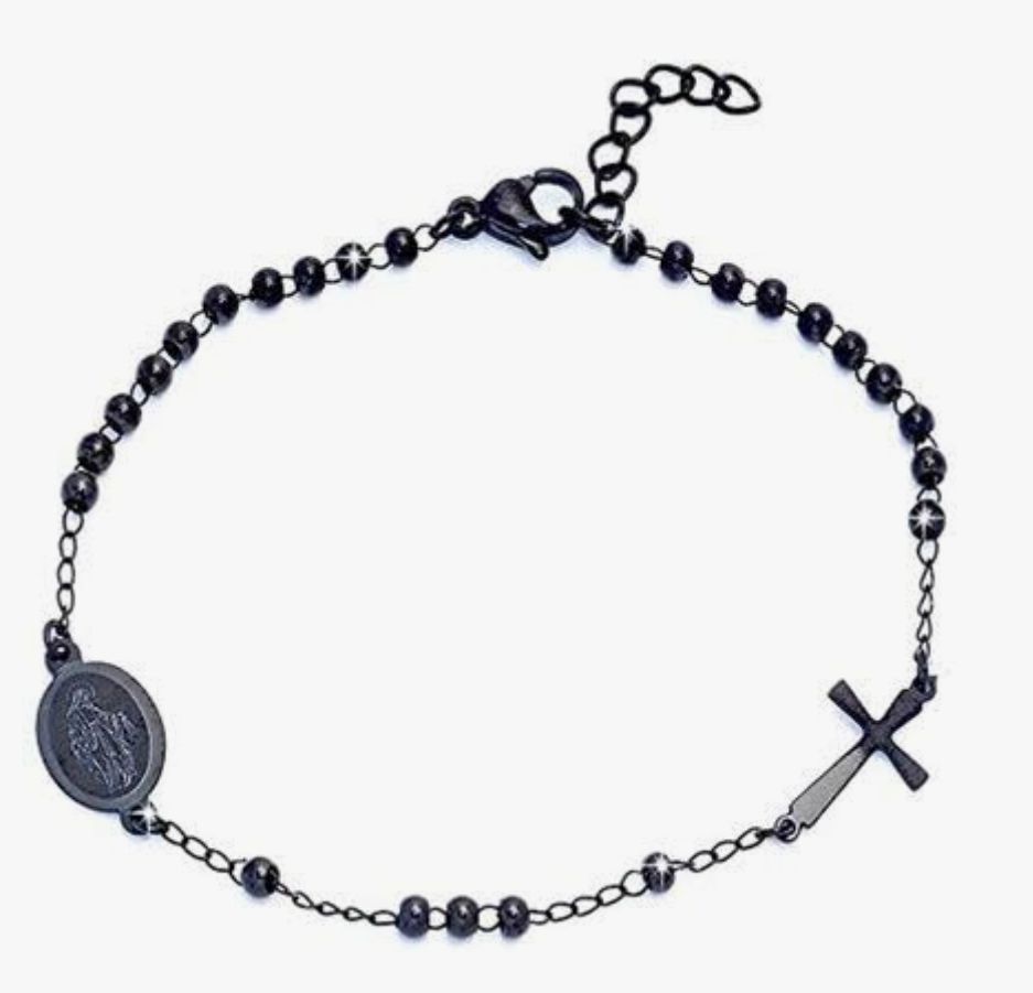 Bracciale nero Rosario religione cattolica sfere 3mm