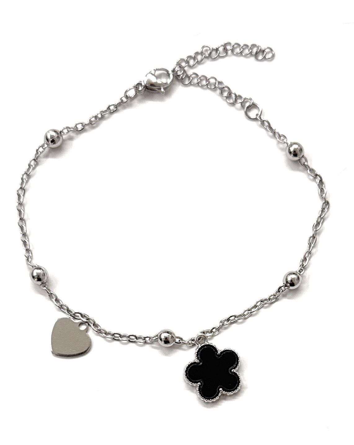 Bracciale acciaio quadrifoglio nero regolabile