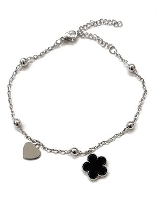 Bracciale acciaio quadrifoglio nero regolabile