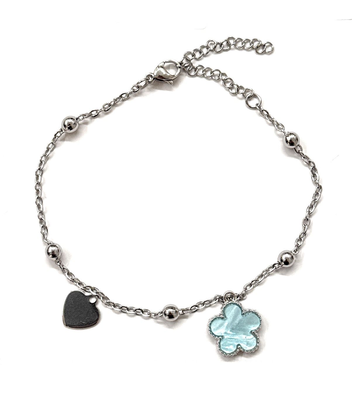 Bracciale acciaio quadrifoglio turchese regolabile