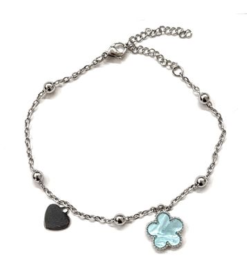 Bracciale acciaio quadrifoglio turchese regolabile