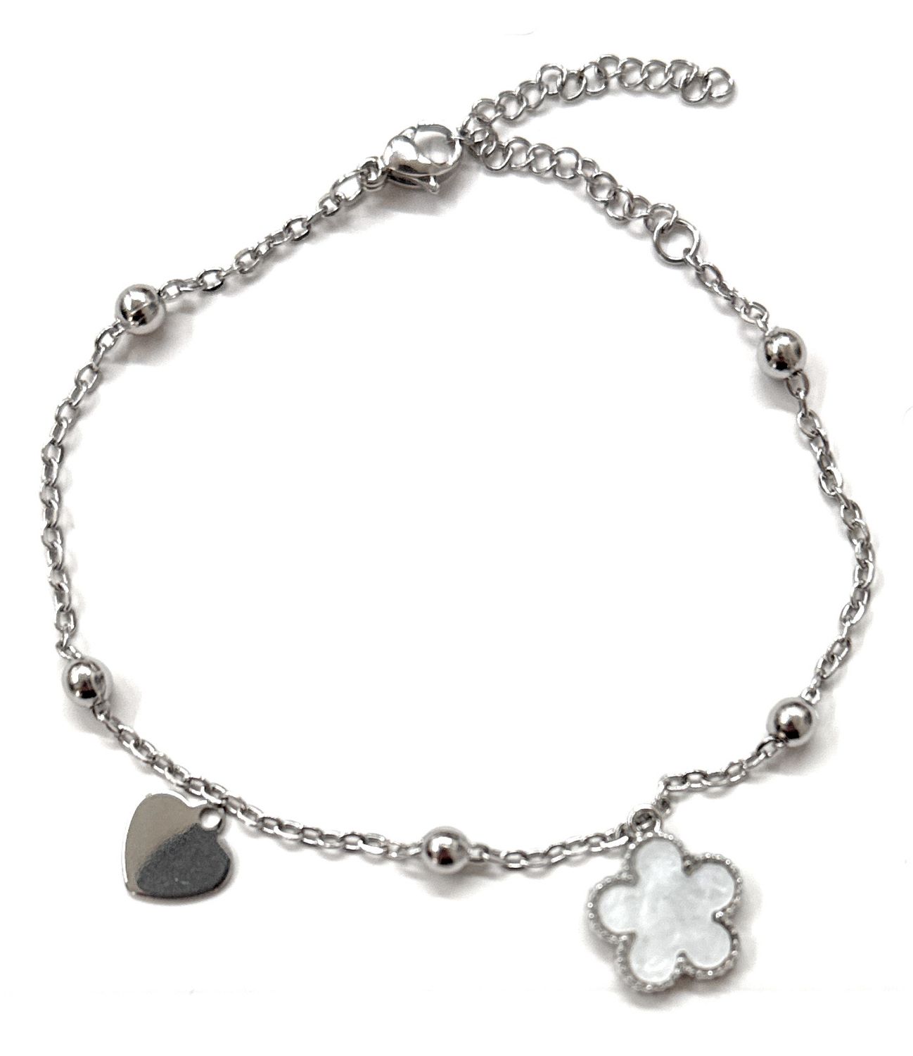 Bracciale acciaio quadrifoglio bianco regolabile