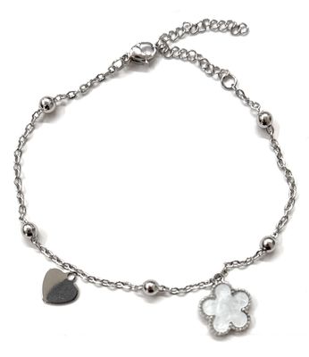 Bracciale acciaio quadrifoglio bianco regolabile