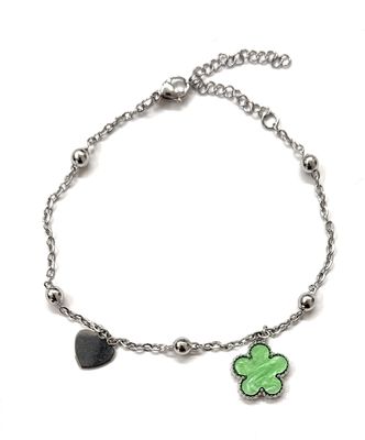 Bracciale acciaio quadrifoglio verde regolabile Bracciale acciaio quadrifoglio verde regolabile