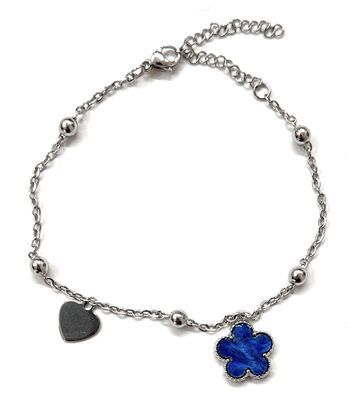 Bracciale acciaio quadrifoglio blu regolabile Bracciale acciaio quadrifoglio blu regolabile