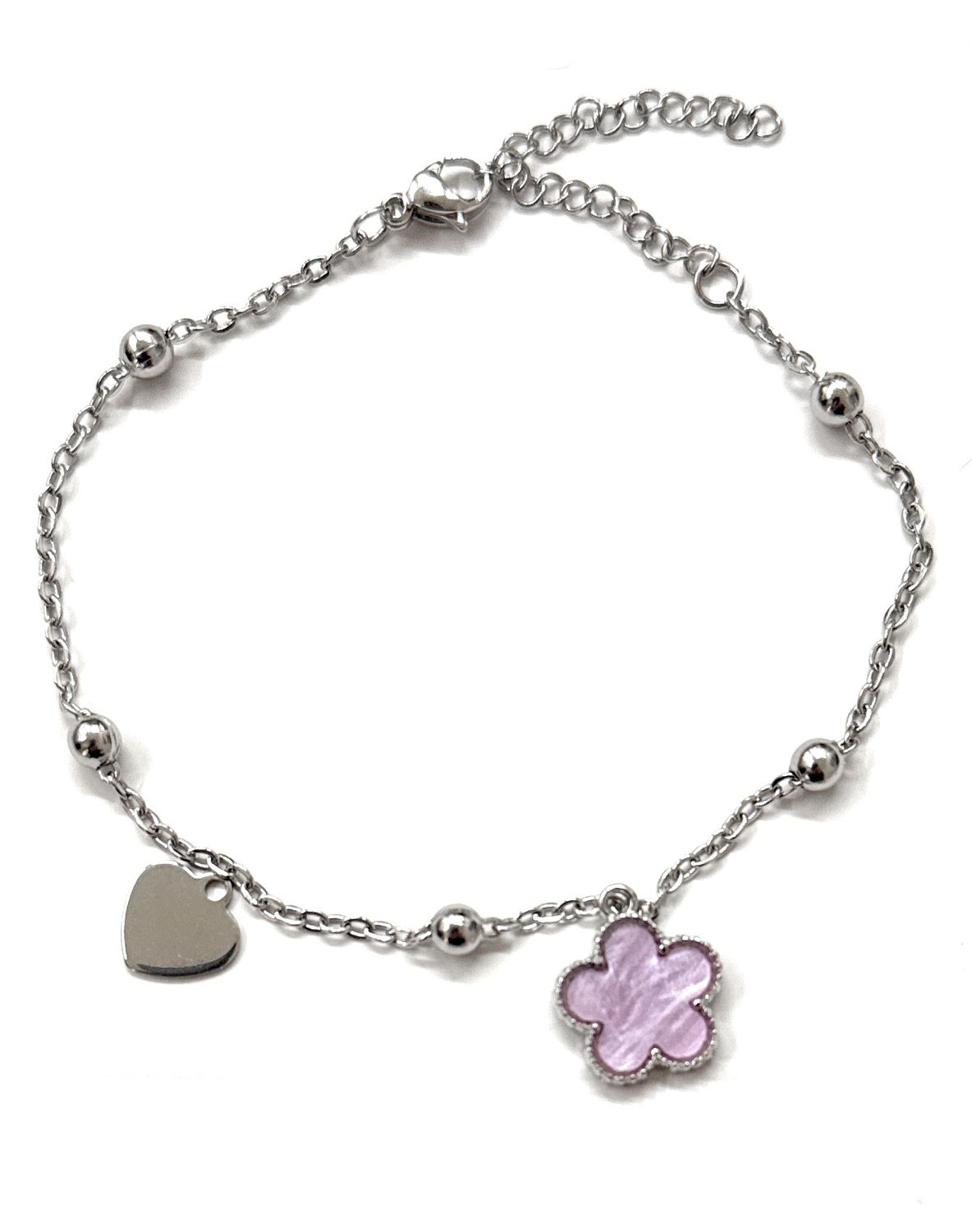 Bracciale acciaio quadrifoglio rosa regolabile