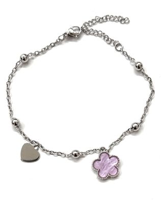 Bracciale acciaio quadrifoglio rosa regolabile Bracciale acciaio quadrifoglio rosa regolabile
