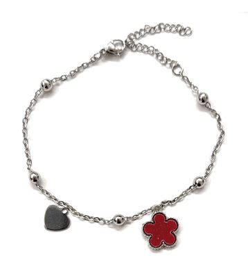 Bracciale acciaio quadrifoglio rosso regolabile Bracciale acciaio quadrifoglio rosso regolabile