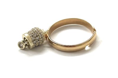 Anello acciaio dorato campanella pendente zirconi misura regolabile