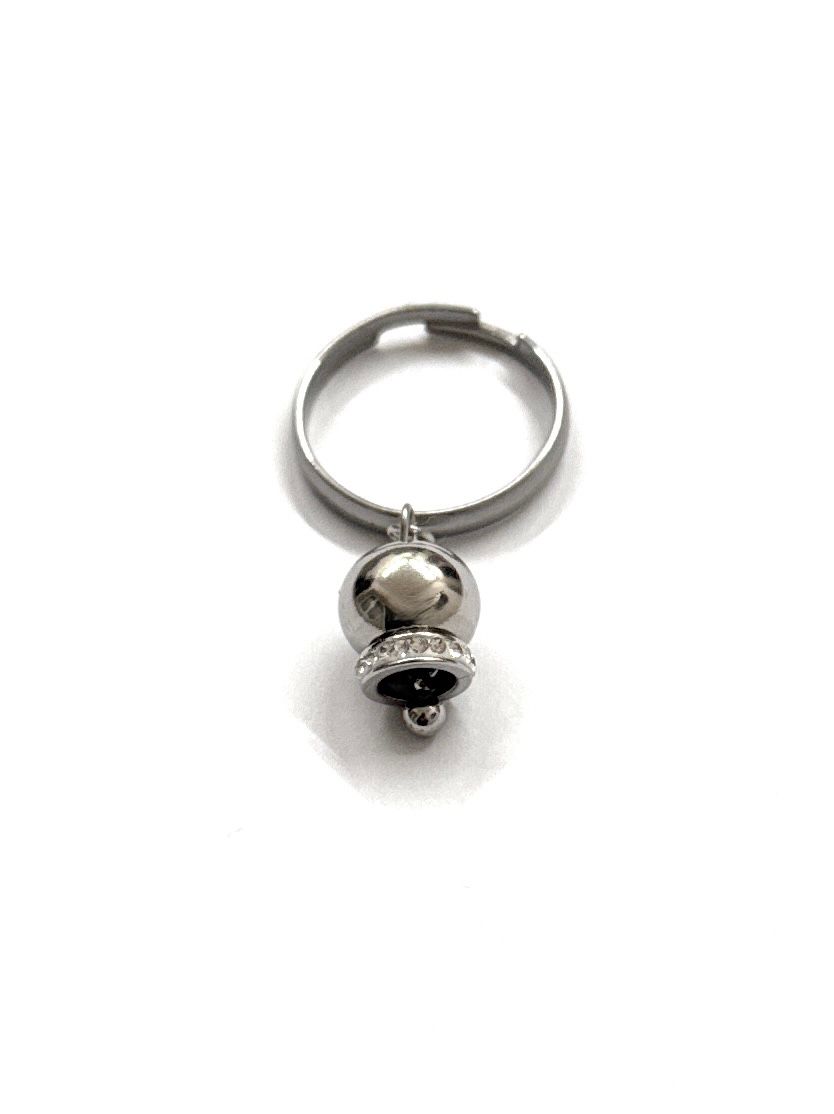 Anello acciaio campanella liscia con zirconi misura regolabile