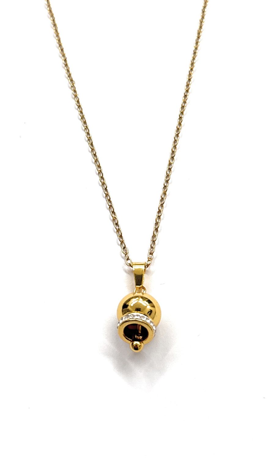Collana dorata campanella liscia e zirconi acciaio regolabile