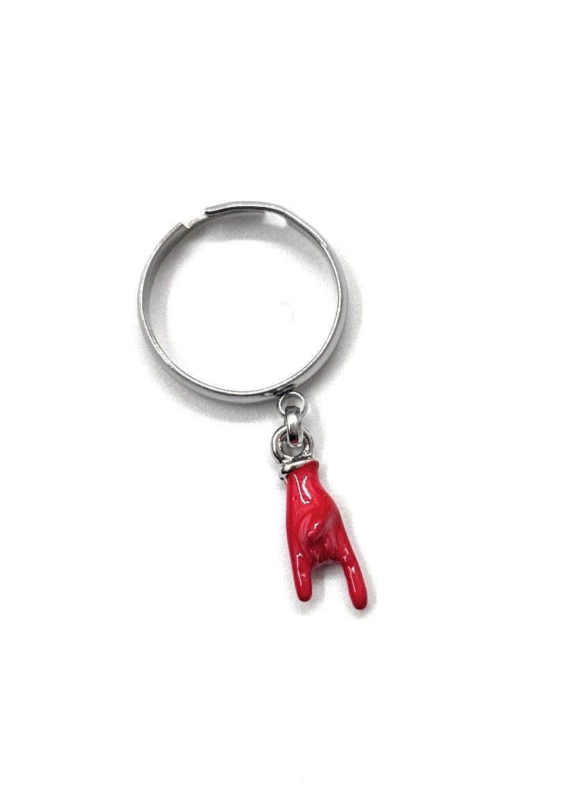Anello regolabile acciaio mano corna pendente