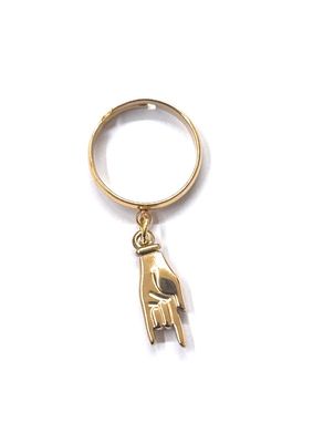 Anello regolabile acciaio mano corna dorato pendente