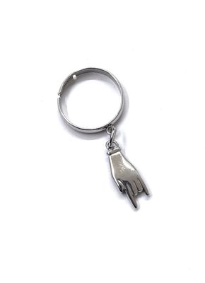 Anello regolabile acciaio mano corna argento pendente