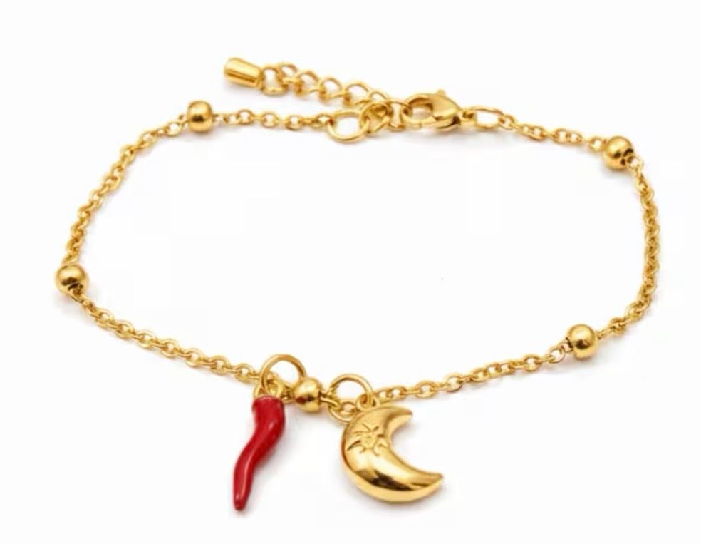 Bracciale regolabile dorato acciaio Luna e corno